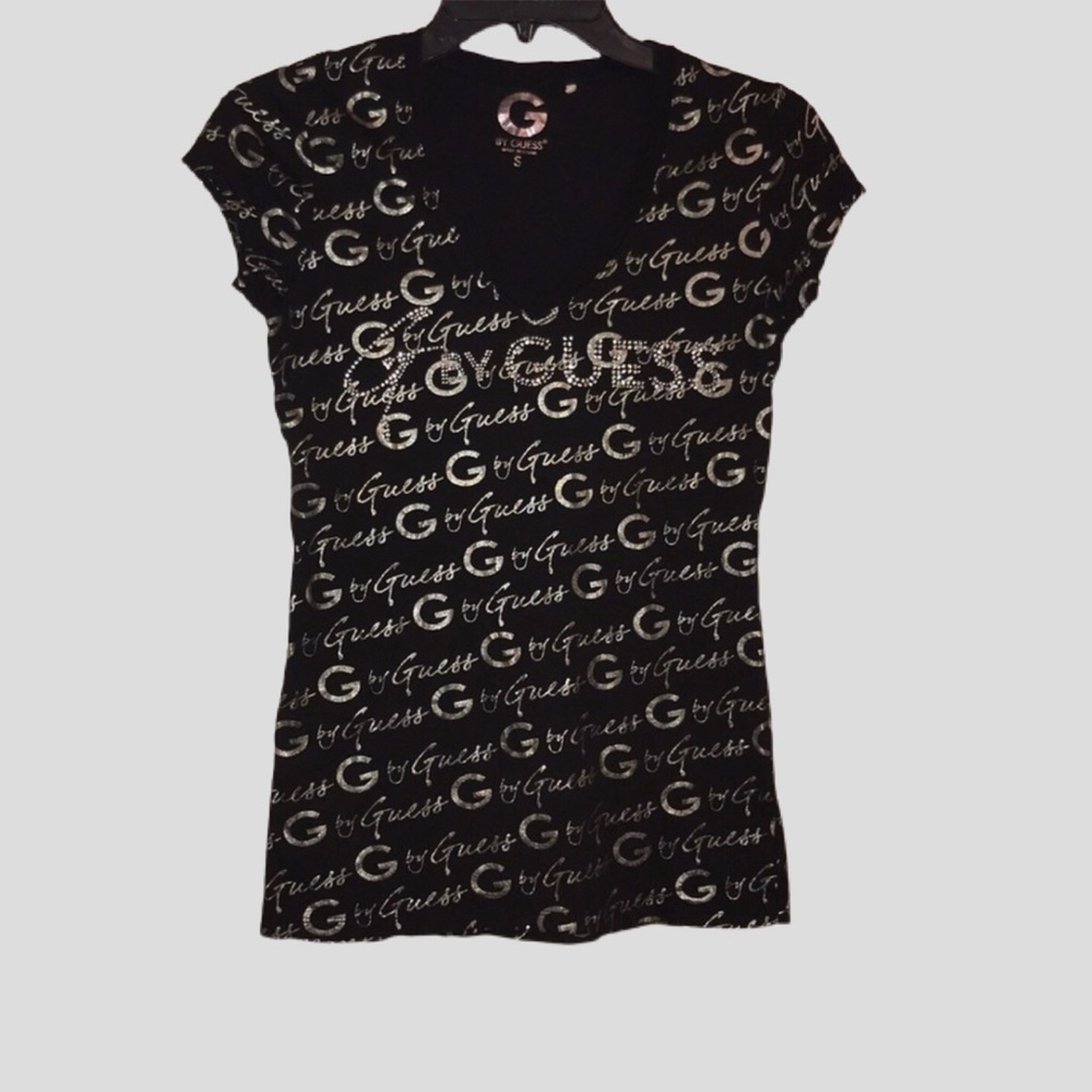 SOLD- G by Guess Studded Logo Black Top Size S